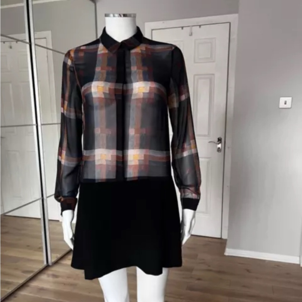 Zara minidress with sheer plaid top & black skirt XS like new